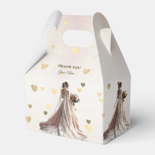 Rose Winter Wedding Bride Golden Shiny Hearts Favour Box