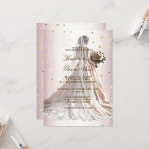 Rose Winter Wedding Dress Bride Golden Shiny Heart Invitation