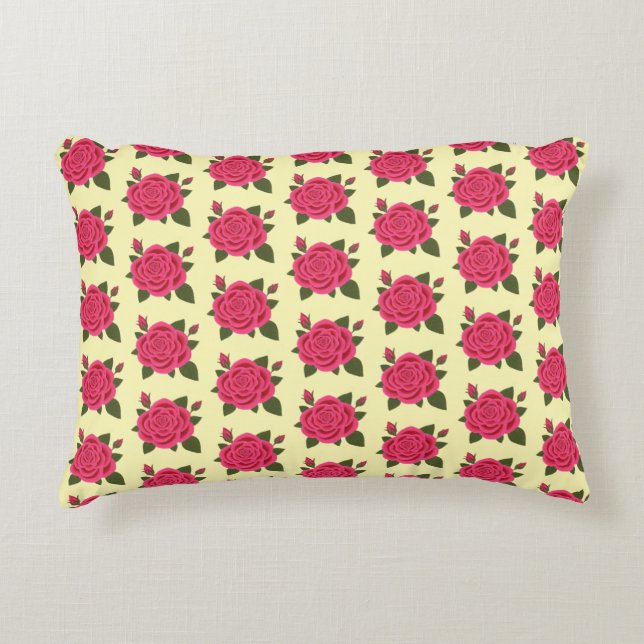 Rose with Buds Pale Yellow Decorative Cushion (Front)