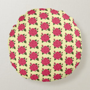 Rose with Buds Pale Yellow Round Cushion