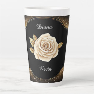Rose with Golden Sparkling Details Latte Mug