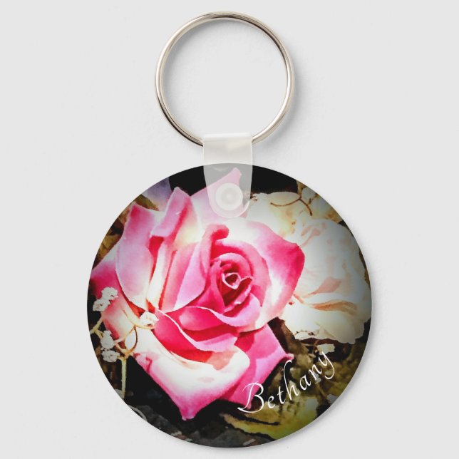 Rose with Name Keychain (Front)