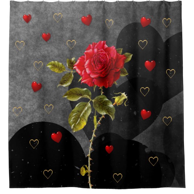 Rose With Thorns and Hearts Shower Curtain (Front)