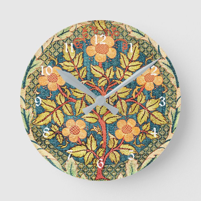 Rose Wreath by William Morris, popular design  Round Clock (Front)