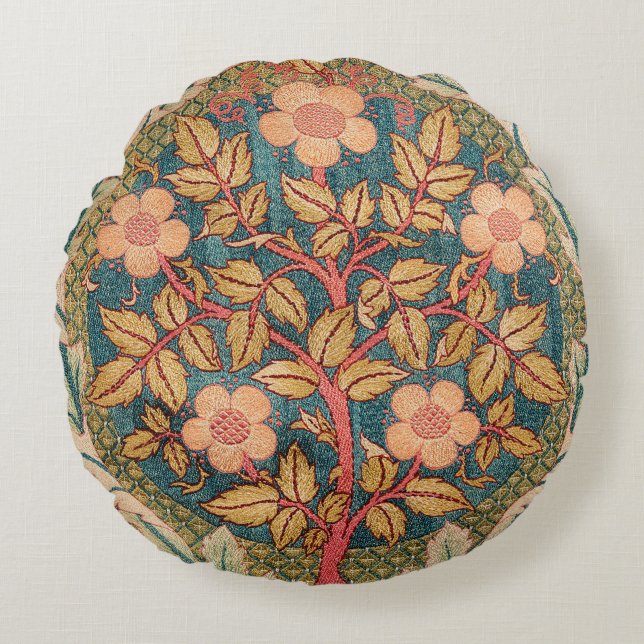 Rose Wreath Embroidery Design by William Morris Round Cushion (Front)