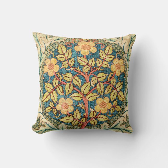Rose Wreath William Morris Vintage Art Cushion (Front)