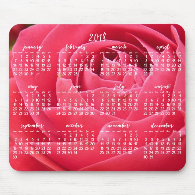 Rose Yearly Calendar 2018 Mouse Pads (Front)
