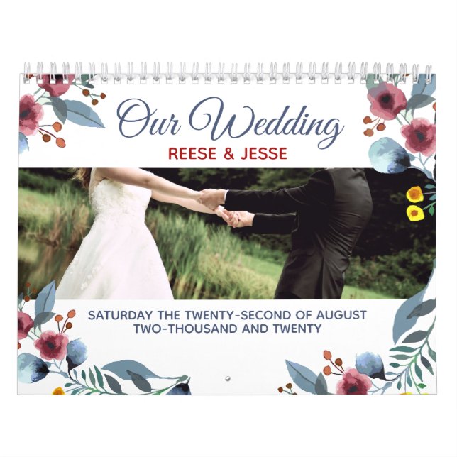 Rose, Yellow and Blue Floral Our Wedding Calendar (Cover)