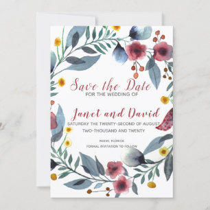 Rose, Yellow & Blue Floral Save The Date Invitation