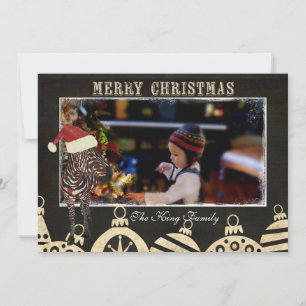 Rose Zebra Black & Ivory Christmas Photo Card
