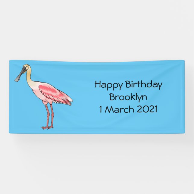 Roseate spoonbill bird cartoon illustration  banner (Horizontal)