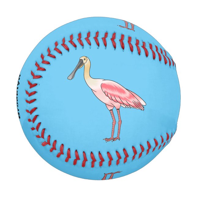 Roseate spoonbill bird cartoon illustration  baseball (Front Left)