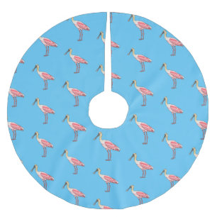 Roseate spoonbill bird cartoon illustration brushed polyester tree skirt