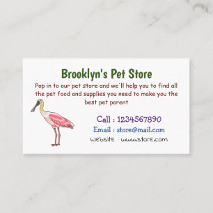 Roseate spoonbill bird cartoon illustration business card