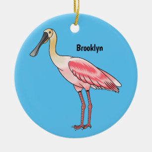 Roseate spoonbill bird cartoon illustration ceramic ornament