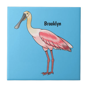 Roseate spoonbill bird cartoon illustration ceramic tile