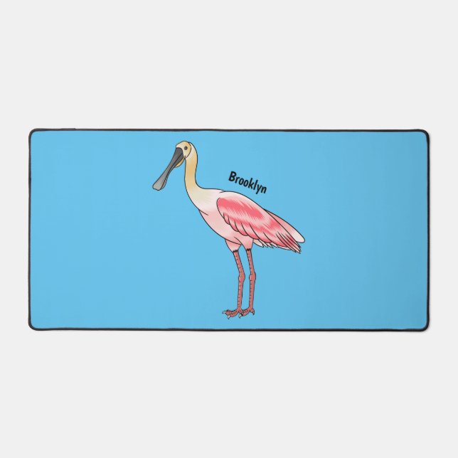 Roseate spoonbill bird cartoon illustration  desk mat (Front)