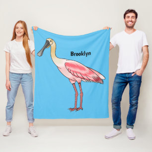 Roseate spoonbill bird cartoon illustration  fleece blanket