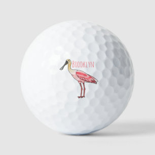 Roseate spoonbill bird cartoon illustration golf balls