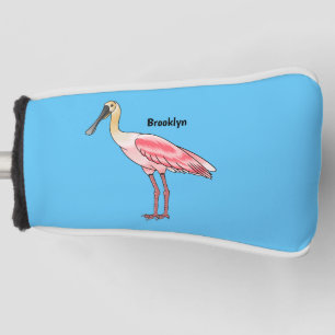 Roseate spoonbill bird cartoon illustration golf head cover