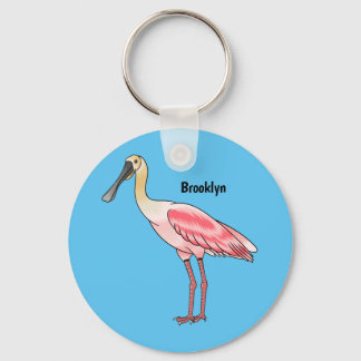 Roseate spoonbill bird cartoon illustration  key ring