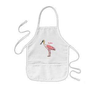 Roseate spoonbill bird cartoon illustration kids apron