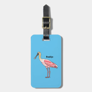 Roseate spoonbill bird cartoon illustration  luggage tag