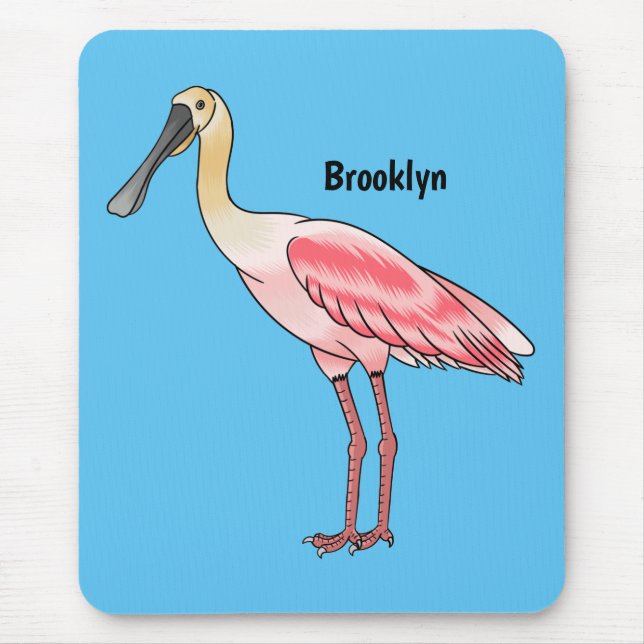 Roseate spoonbill bird cartoon illustration mouse pad (Front)