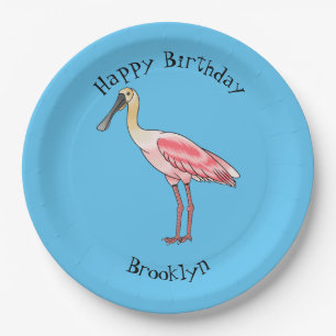 Roseate spoonbill bird cartoon illustration  paper plate
