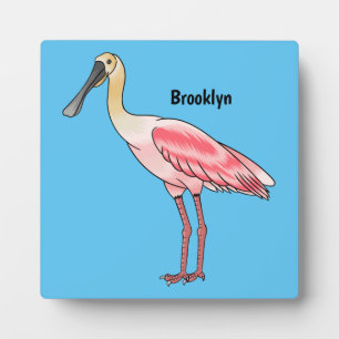 Roseate spoonbill bird cartoon illustration plaque