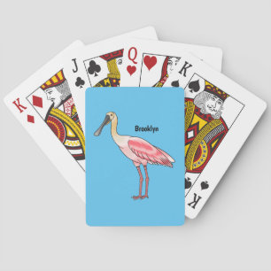 Roseate spoonbill bird cartoon illustration playing cards