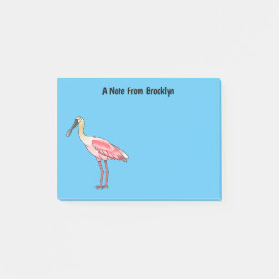 Roseate spoonbill bird cartoon illustration  post-it notes