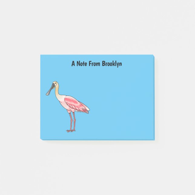 Roseate spoonbill bird cartoon illustration  post-it notes (Front)