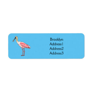 Roseate spoonbill bird cartoon illustration return address label