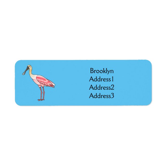 Roseate spoonbill bird cartoon illustration  return address label (Front)