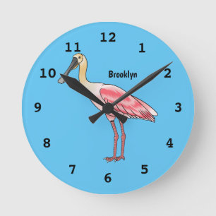 Roseate spoonbill bird cartoon illustration round clock