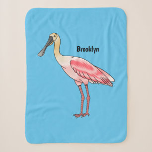 Roseate spoonbill bird cartoon illustration sherpa blanket
