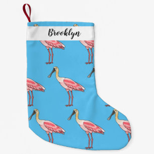 Roseate spoonbill bird cartoon illustration small christmas stocking