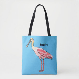Roseate spoonbill bird cartoon illustration tote bag