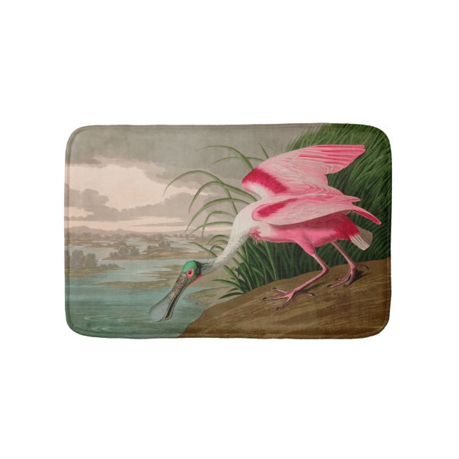 Roseate Spoonbill Birds of America Audubon Print Bath Mat (Front)