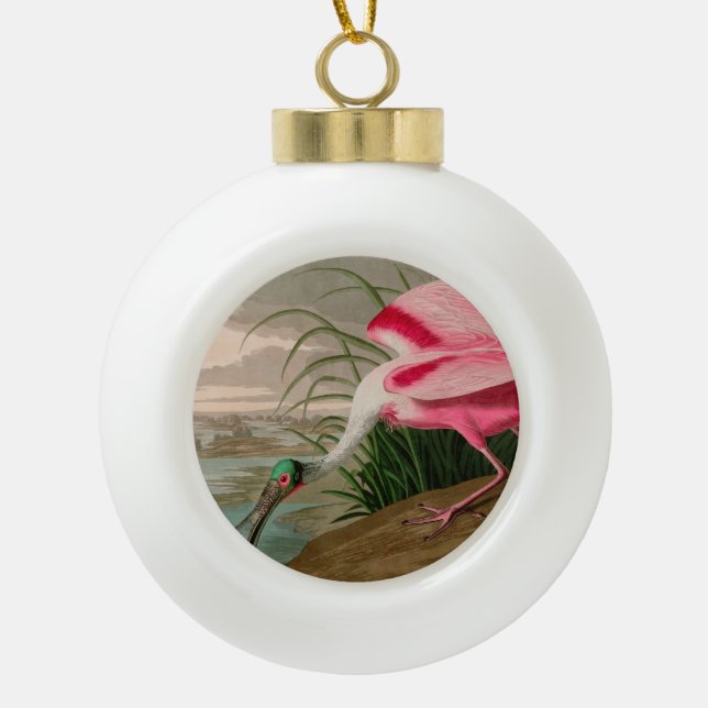 Roseate Spoonbill Birds of America Audubon Print Ceramic Ball Christmas Ornament (Front)