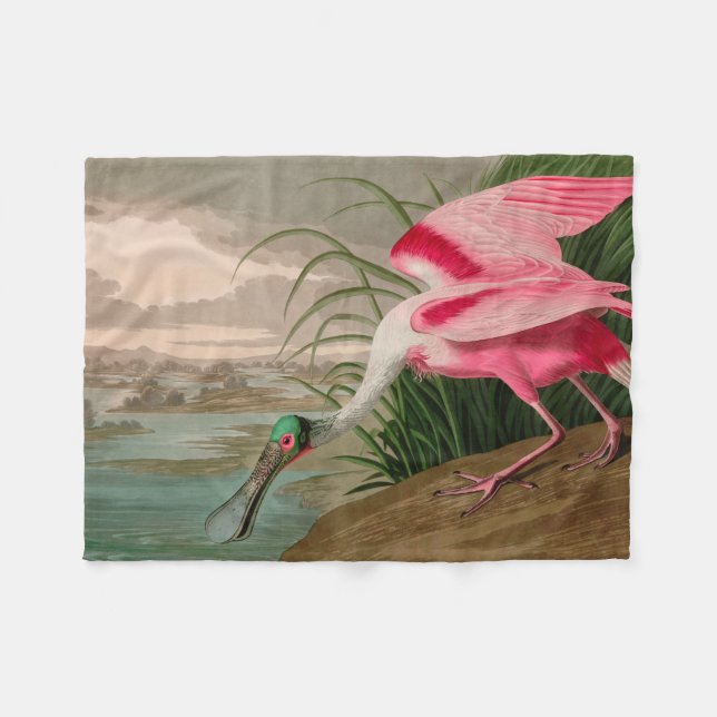 Roseate Spoonbill Birds of America Audubon Print Fleece Blanket (Front (Horizontal))