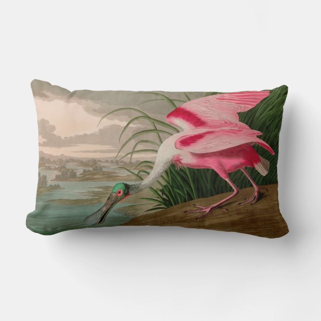 Roseate Spoonbill Birds of America Audubon Print Lumbar Cushion (Front)