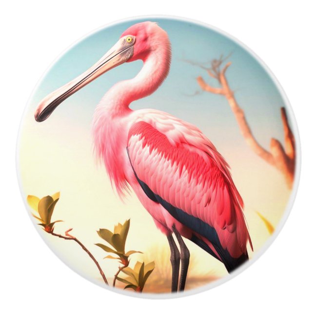  Roseate Spoonbill Ceramic Door Pull (Front)