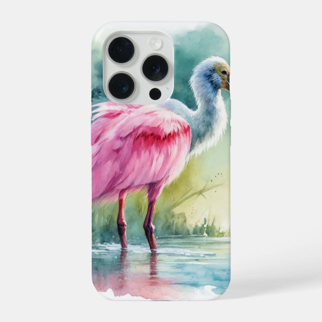 Roseate Spoonbill Watercolor REF97 - Watercolor iPhone Case (Back)