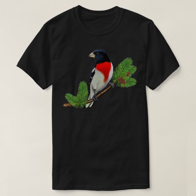 RoseBreasted Grosbeak On Branch Birder Bird Lover  T-Shirt (Design Front)