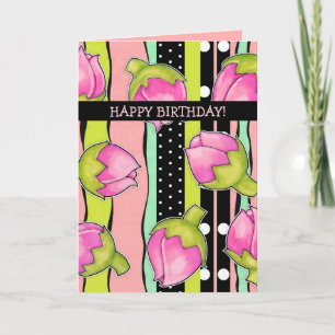 Rosebud Joy colour pattern Birthday Card