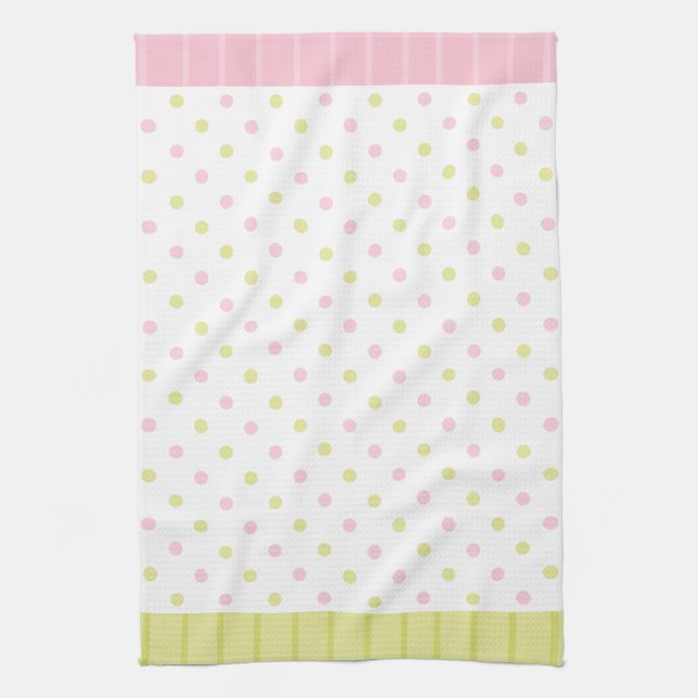 Rosebud Joy dots pink green Kitchen Towel (Vertical)