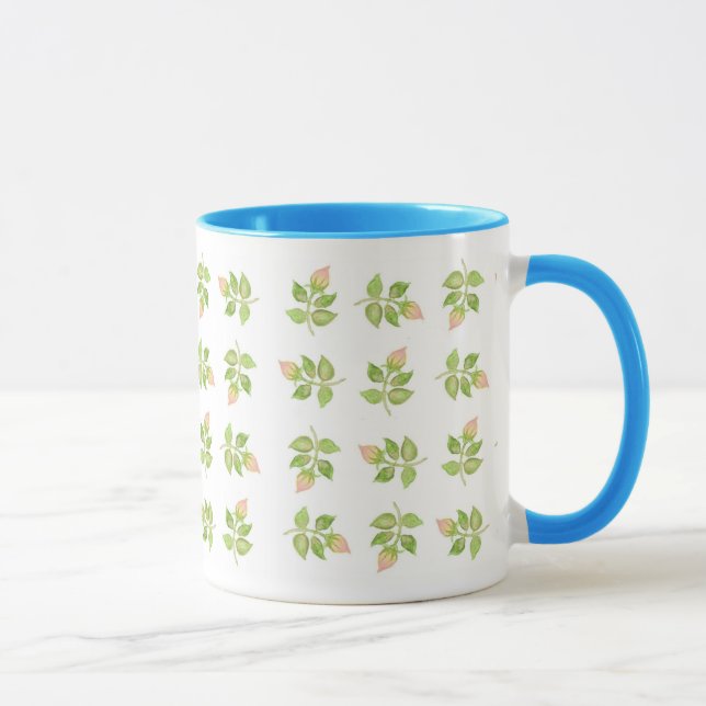 Rosebud Mini-print Pink Blue White Ringer Mug (Right)