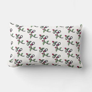 Rosebud Pattern Pink Green and White Country Lumbar Cushion